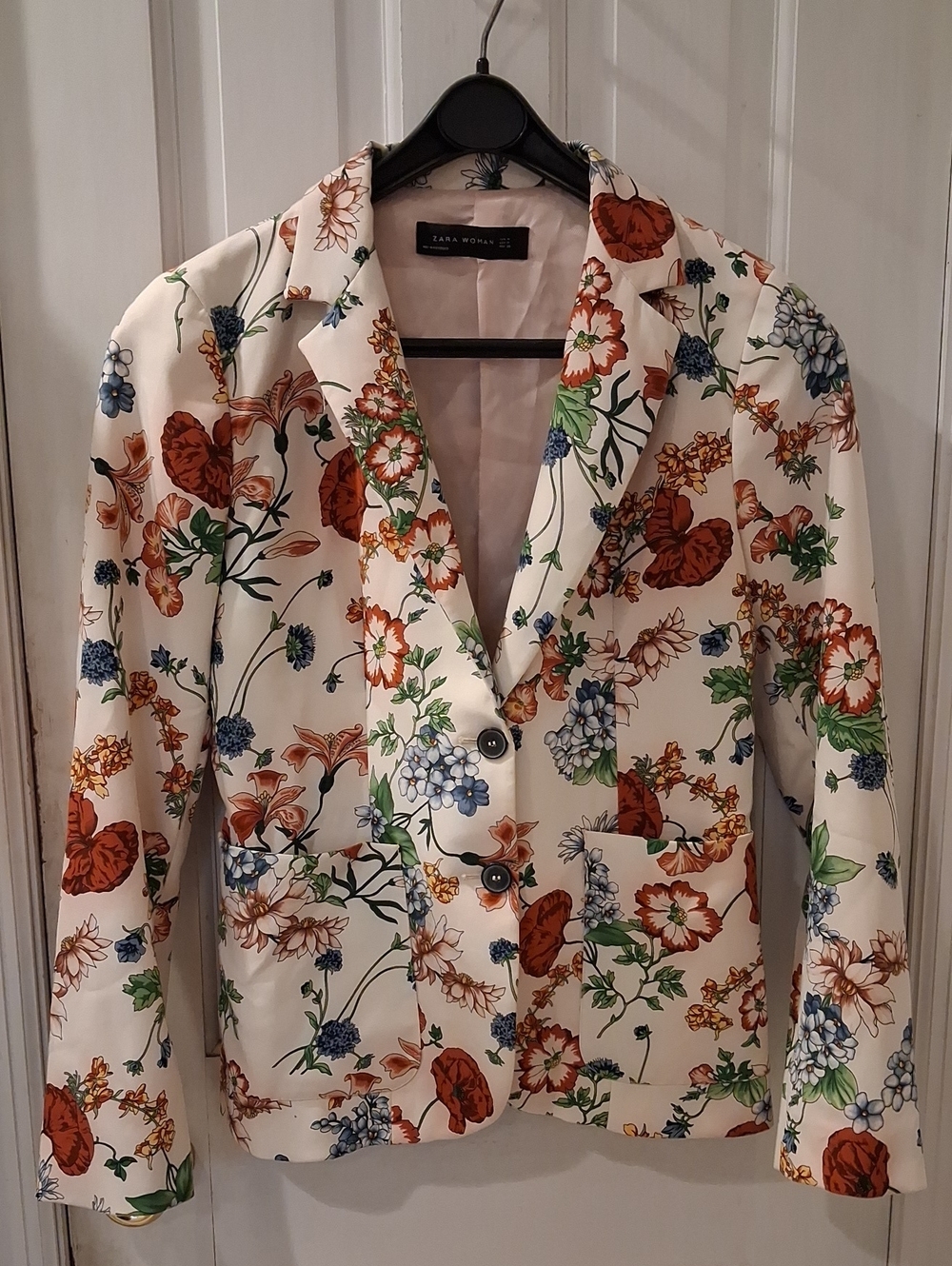 Zara Cream Floral Blazer with Red, Green & Blue Blooms